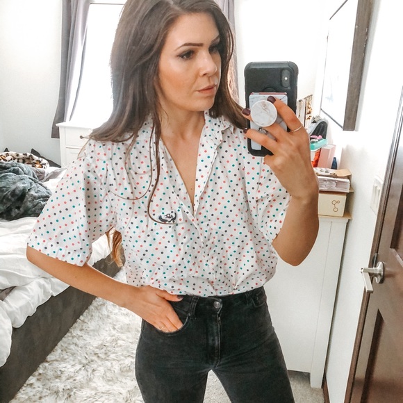 Vintage Polka Dot Pin Up button down shirt top z - Picture 2 of 7